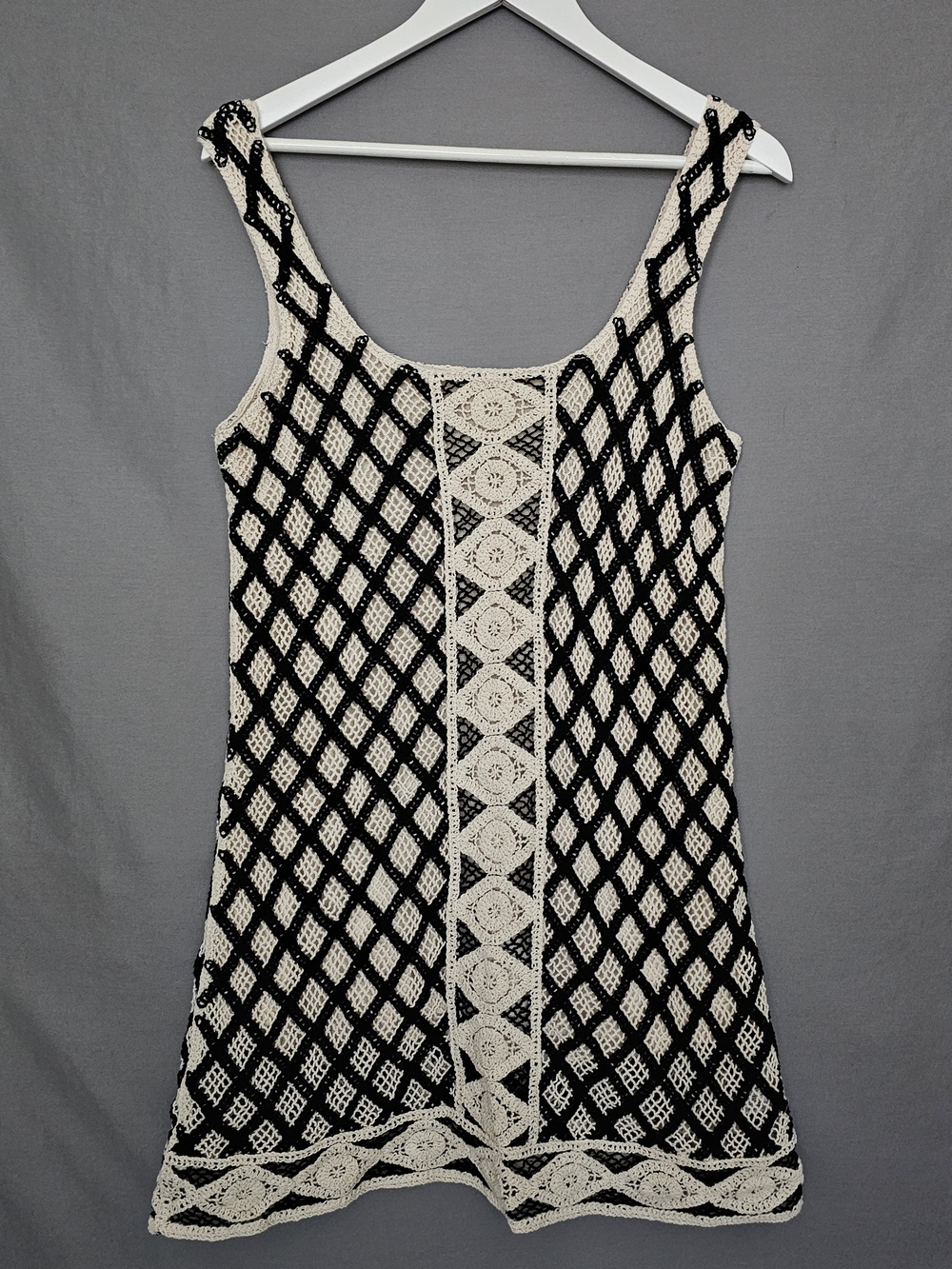 Playa Crochet Tank Dress - Black and Cream Womens  Resortwear